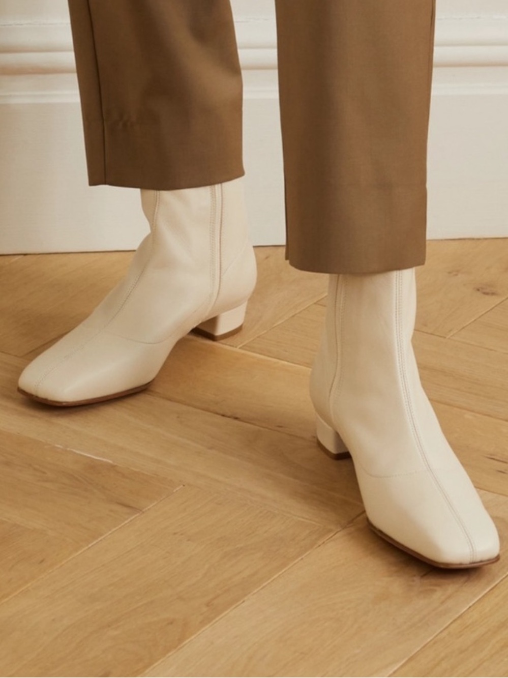 BY Far Este Cream Leather Ankle Boots with Zip Closure